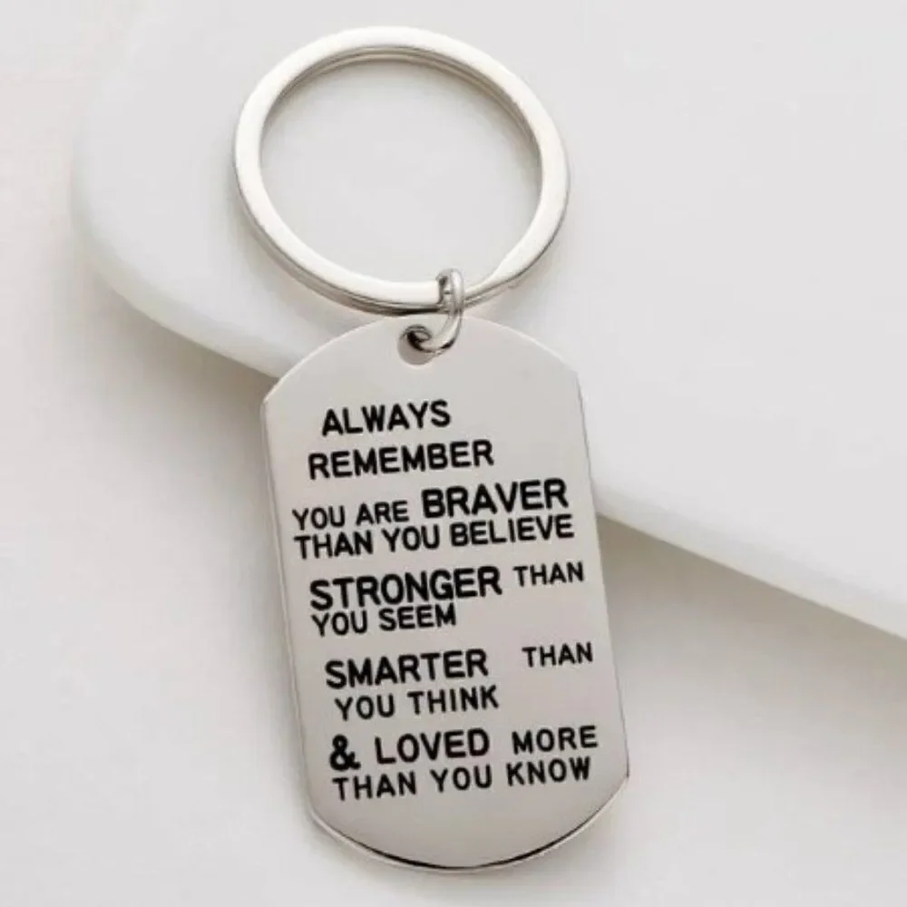 SILVER STAINLESS STEEL INSPIRATIONAL SLOGAN KEYCHAIN